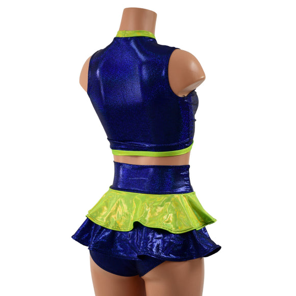3PC Keyhole Crop, Double Ruffle Mini Skirt, and Siren Shorts Set - Coquetry Clothing