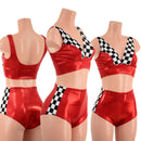 3PC O - Ring Bolero, Starlette and Shorts Set in Red and Checkered - Coquetry Clothing