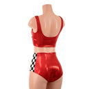 3PC O - Ring Bolero, Starlette and Shorts Set in Red and Checkered - Coquetry Clothing