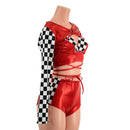 3PC O - Ring Bolero, Starlette and Shorts Set in Red and Checkered - Coquetry Clothing