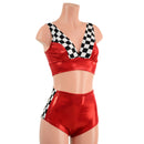 3PC O - Ring Bolero, Starlette and Shorts Set in Red and Checkered - Coquetry Clothing