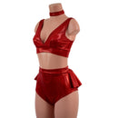 3PC Starlette Bralette, High Waist Ruffle Rump Siren Shorts, and 1" Snap Back Choker Set - Coquetry Clothing
