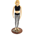 Kids Black and White Striped Leggings with Black Mystique Waistband - 5