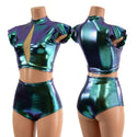 2PC Inset Mesh Keyhole Top and Siren Shorts Set - 1