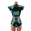 2PC Inset Mesh Keyhole Top and Siren Shorts Set - 4