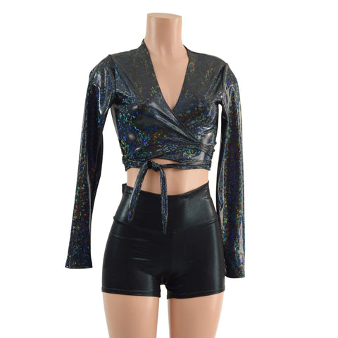 Long Sleeve Wrap and Tie Top in Black Kaleidoscope (Top Only) - Coquetry Clothing