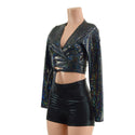 Long Sleeve Wrap and Tie Top in Black Kaleidoscope (Top Only) - 3