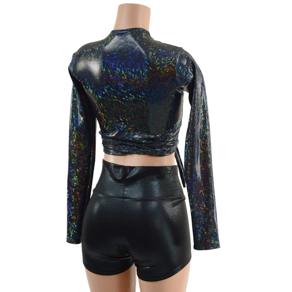 Long Sleeve Wrap and Tie Top in Black Kaleidoscope (Top Only) - 2