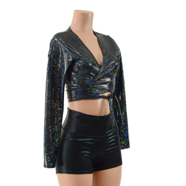 Long Sleeve Wrap and Tie Top in Black Kaleidoscope (Top Only) - 4