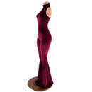 Backless, Bell Bottom Burgundy Velvet Catsuit with Snap Back Turtleneck - Coquetry Clothing