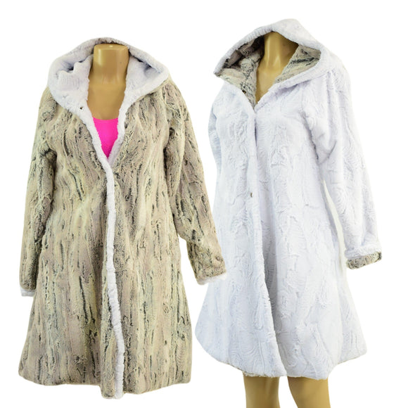 Double Minky Reversible A Line Coat - Coquetry Clothing