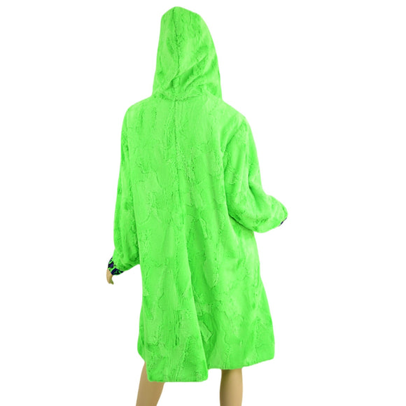 Neon UFO Minky and Neon Melt Reversible A Line Coat - Coquetry Clothing