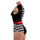 Black and White Quad Color Blocked Romper with Red Sparkly Jewel Trim - Coquetry Clothing