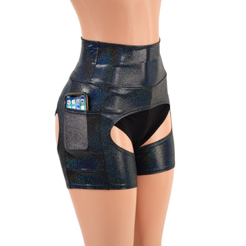 Black Holographic Short Chaps with Side Pockets - Coquetry Clothing