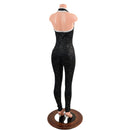 Ready to Ship Star Noir Backless V Neck Catsuit with Silver on White Shattered Glass Trim XS - Coquetry Clothing