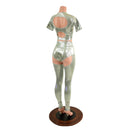 3PC Nirvana Top, Siren Shorts, and Midrise Chaps Set in Platinum - Coquetry Clothing
