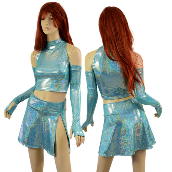 4PC Arm Warmers, Crop Top & Victory Skirt Set in Seafoam - Coquetry Clothing