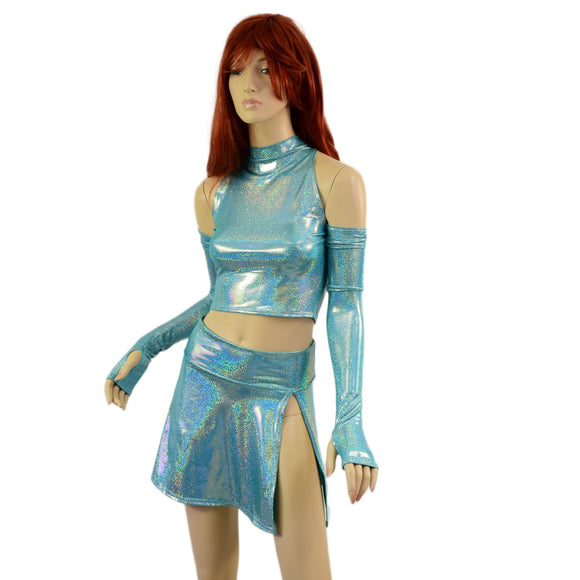 4PC Arm Warmers, Crop Top & Victory Skirt Set in Seafoam - Coquetry Clothing