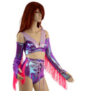 4PC Laceup Fringe Shorts, Fingerless Gloves, and Bralette Set - Coquetry Clothing