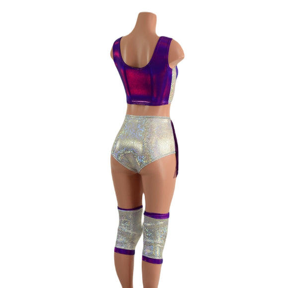4PC Laceup Top, Fringed Laceup shorts, and Knee Pad Covers Set - Coquetry Clothing