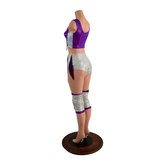 4PC Laceup Top, Fringed Laceup shorts, and Knee Pad Covers Set - Coquetry Clothing