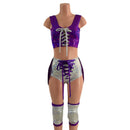 4PC Laceup Top, Fringed Laceup shorts, and Knee Pad Covers Set - Coquetry Clothing