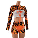 4PC Neon Orange Lightning Shorts, Chaps, Crop Top and Bolero Set - Coquetry Clothing
