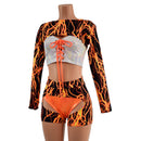 4PC Neon Orange Lightning Shorts, Chaps, Crop Top and Bolero Set - Coquetry Clothing