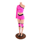 4PC Pink and Black Wrestling Shorts, Crop Top and Knee Pad Covers Set - Coquetry Clothing