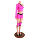4PC Pink and Black Wrestling Shorts, Crop Top and Knee Pad Covers Set - Coquetry Clothing