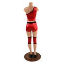 4PC Red and Black Wrestling Shorts, Crop Top and Knee Pad Covers Set - Coquetry Clothing