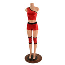 4PC Red and Black Wrestling Shorts, Crop Top and Knee Pad Covers Set - Coquetry Clothing