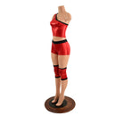 4PC Red and Black Wrestling Shorts, Crop Top and Knee Pad Covers Set - Coquetry Clothing