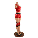 4PC Red and Black Wrestling Shorts, Crop Top and Knee Pad Covers Set - Coquetry Clothing