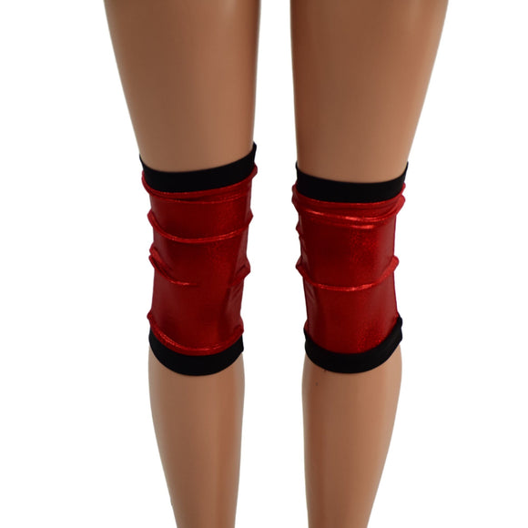 4PC Red and Black Wrestling Shorts, Crop Top and Knee Pad Covers Set - Coquetry Clothing