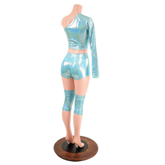 4PC Seafoam Wrestling Shorts, Crop Top and Knee Pad Covers Set - Coquetry Clothing