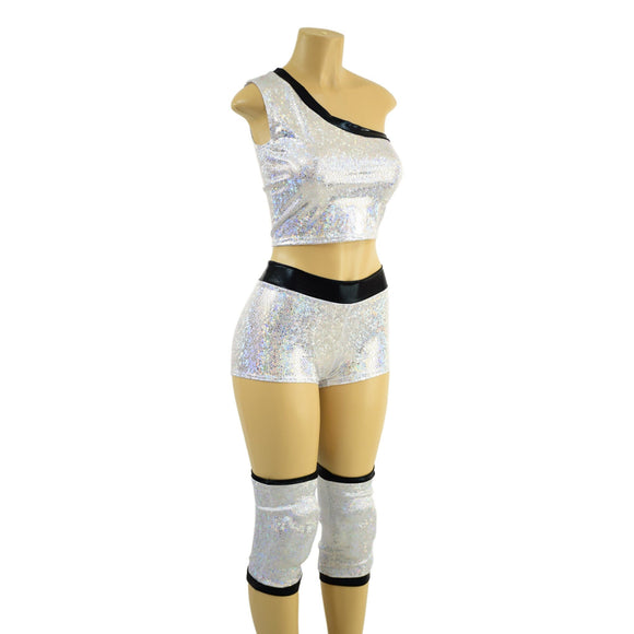 4PC Wrestling Shorts, Crop Top and Knee Pad Covers Set - Coquetry Clothing
