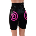 Black Mystique Bike Shorts with Neon Pink Spiral Applique - 1
