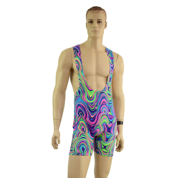 Mens Muscle Cut Y Back Singlet in Glow Worm - 2