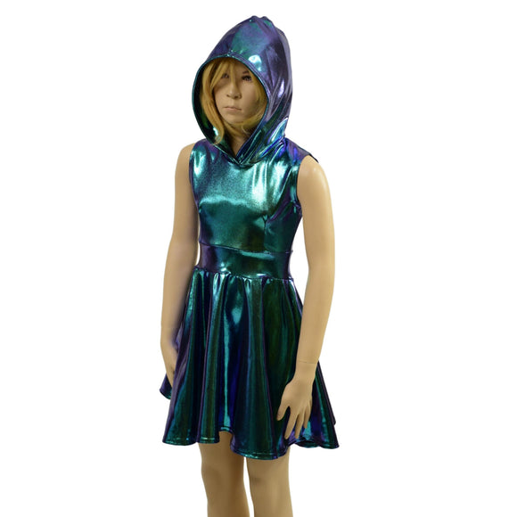 Girls Sleeveless Hooded Skater Dress in Scarab - Coquetry Clothing