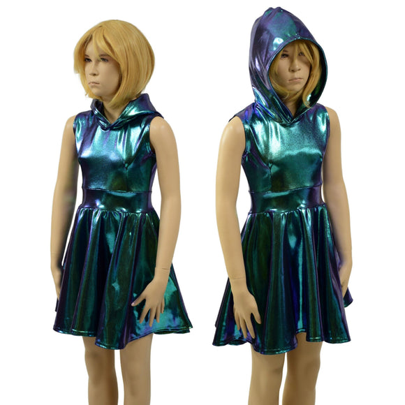 Girls Sleeveless Hooded Skater Dress in Scarab - Coquetry Clothing