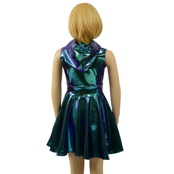 Girls Sleeveless Hooded Skater Dress in Scarab - Coquetry Clothing