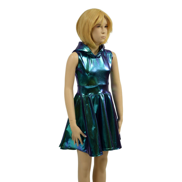Girls Sleeveless Hooded Skater Dress in Scarab - Coquetry Clothing