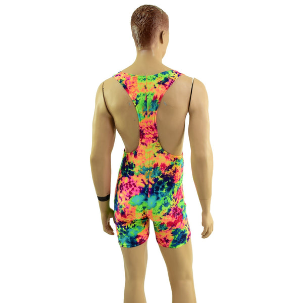 Mens Muscle Cut Y Back Singlet in Acid Splash - 4