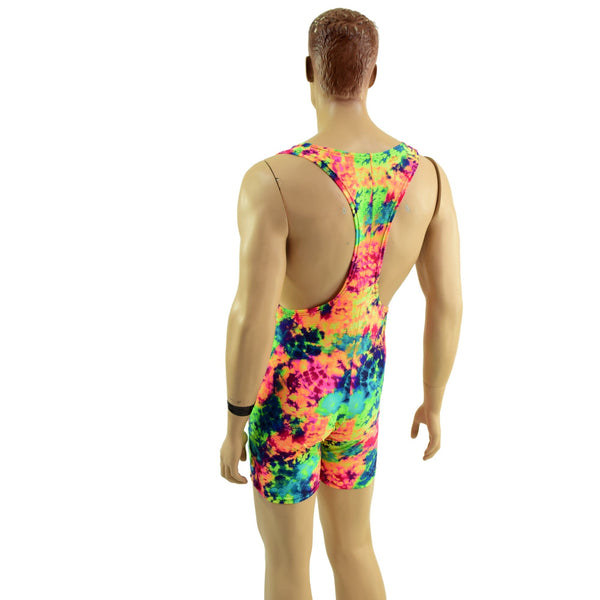 Mens Muscle Cut Y Back Singlet in Acid Splash - 3