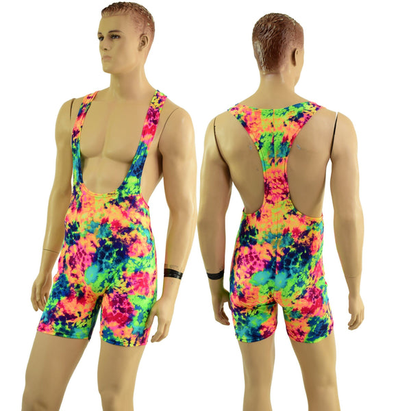 Mens Muscle Cut Y Back Singlet in Acid Splash - 1