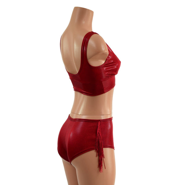 Coagulant Red Starlette Bralette and Fringed MIDrise Siren Shorts Set - 3