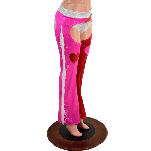 Bootcut Valentine Heart Applique Fringe Chaps (shorts sold separately) - Coquetry Clothing