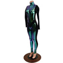 Scarab Catsuit with Black Mystique Side Panels, Long Sleeves and V Front - Coquetry Clothing