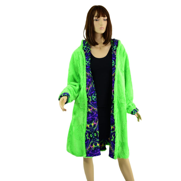 Neon UFO Minky and Neon Melt  Reversible A Line Coat - 6